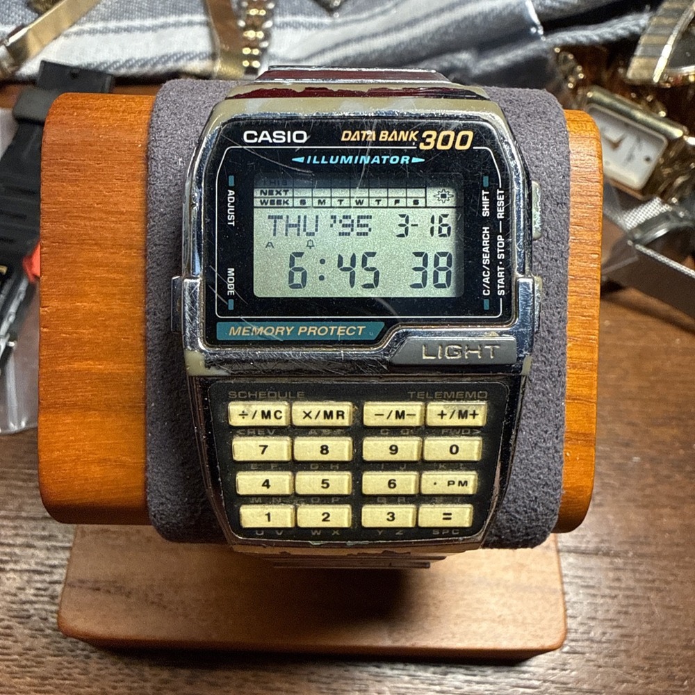 Casio Vintage NOS Calculator DBC-3000-B1 Stainless Steel Back Quartz Watch 1990s